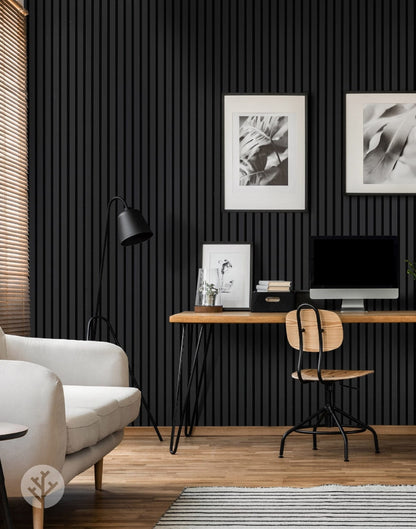 Black Color Matte Acoustic Slat Wall Panels - 120" x 24" - 2pcs per box