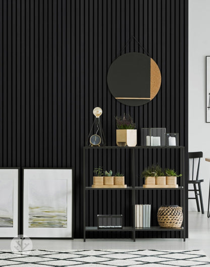 Black Color Matte Acoustic Slat Wall Panels - 120" x 24" - 2pcs per box