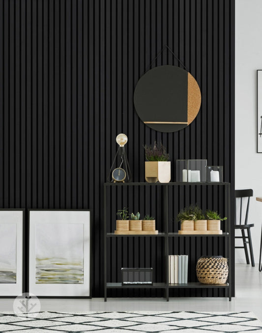 Black Color Matte Acoustic Slat Wall Panels - 120" x 24" - 2pcs per box