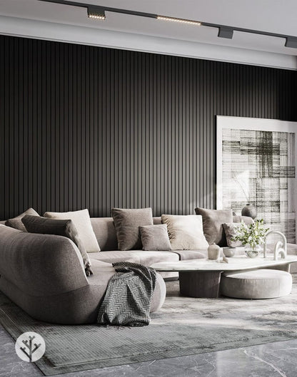 Black Color Matte Acoustic Slat Wall Panels - 120" x 24" - 2pcs per box